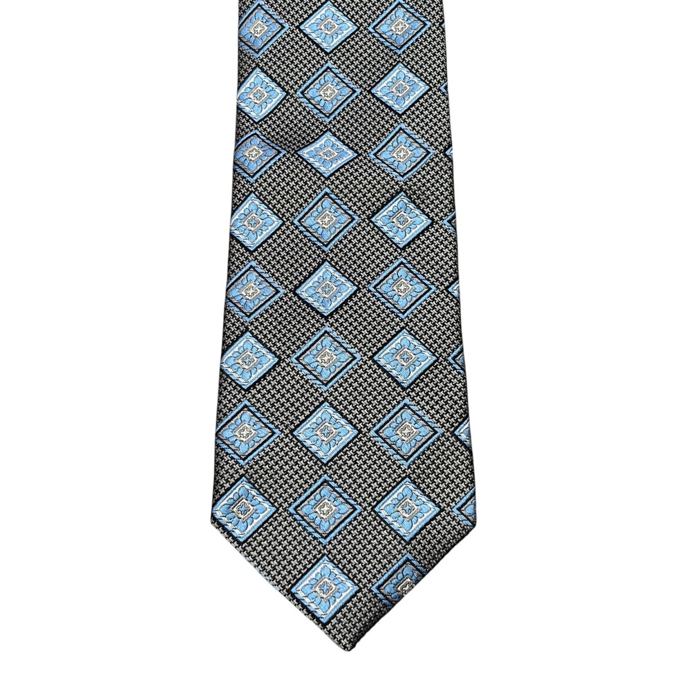 Jos A‎ Bank Signature Collection Silk Tie Blue Silver Diamond Geometric Career